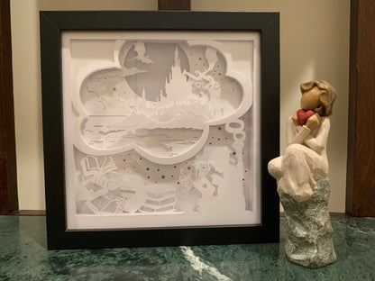 Girl Reading Lightbox: LED Shadow Box, Book Lover Gift