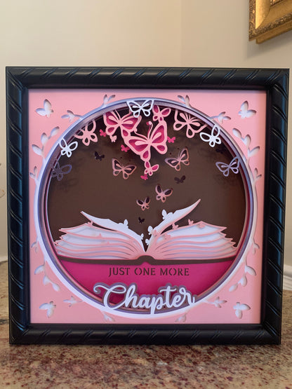Just One More Chapter, book and butterfly decor, Lightbox lighted shadow box, light lamp, home wall decor, great for book lovers!