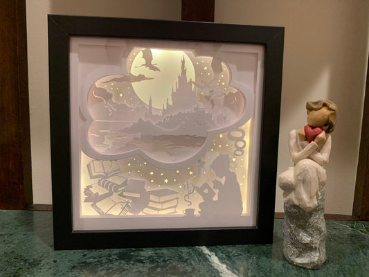 Girl Reading Lightbox: LED Shadow Box, Book Lover Gift