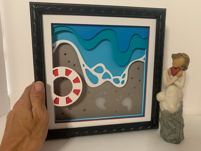 Beach Footprints LED Shadow Box: Coastal Home Decor (8” X 8”)