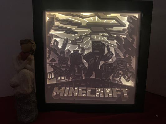 Minecraft Lightbox, lighted shadow box frame , LED lamp, home decor, great gift for husband or friend.