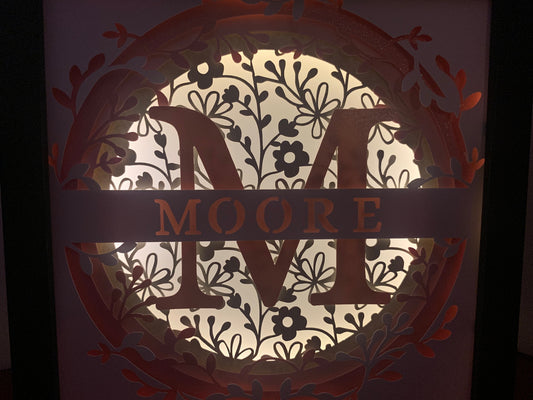 Custom LED Shadow Box: Personalized Family Name Monogram Light