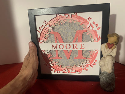 Custom LED Shadow Box: Personalized Family Name Monogram Light