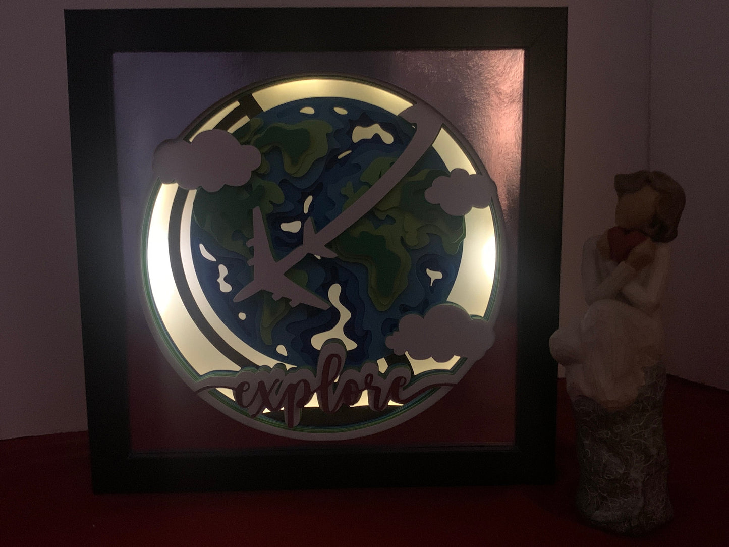 Lighted Globe Shadow Box: World Traveler LED Art
