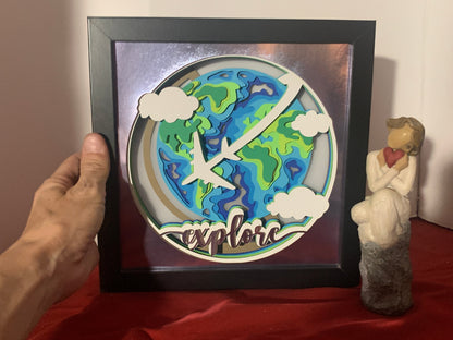 Lighted Globe Shadow Box: World Traveler LED Art