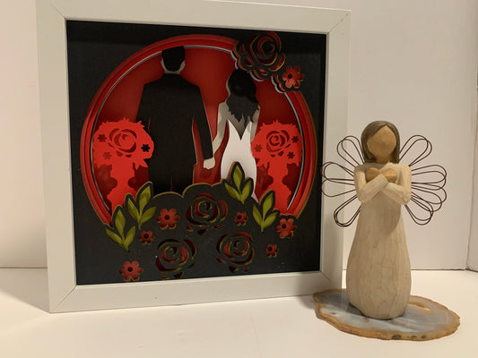 Wedding Couple, Black and Red Rose, Decorative Shadow Box, Shadowbox Frame, Unique Gift for Wedding Bride or Groom! Choose your Colors!