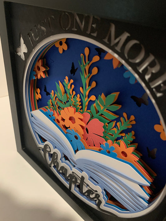 Just One More Chapter, book and flowers decor, Lightbox lighted shadow box, light lamp, home wall decor, great for book lovers!