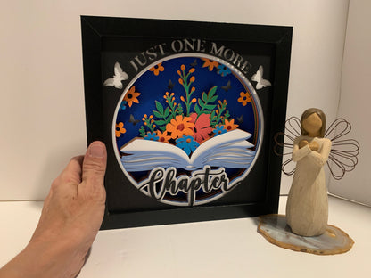 Just One More Chapter, book and flowers decor, Lightbox lighted shadow box, light lamp, home wall decor, great for book lovers!