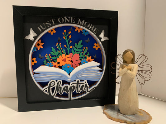 Just One More Chapter, book and flowers decor, Lightbox lighted shadow box, light lamp, home wall decor, great for book lovers!