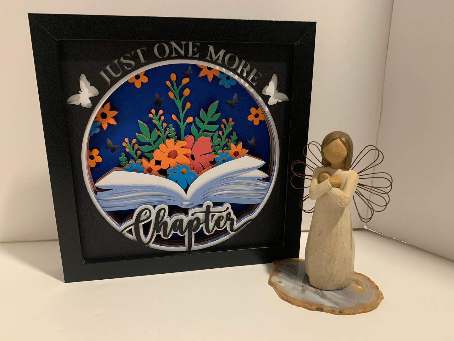 Just One More Chapter, book and flowers decor, Lightbox lighted shadow box, light lamp, home wall decor, great for book lovers!