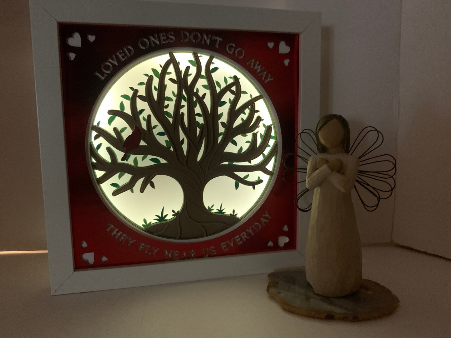 Cardinal Memorial Shadow Box: Lighted Remembrance Gift