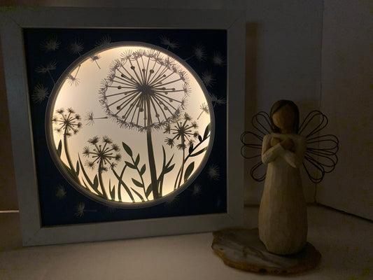 Dandelion Wishes LED Light Box Frame: Lighted Shadow Box