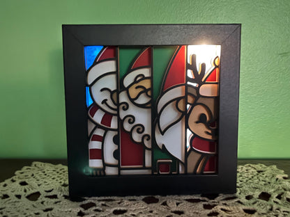 Christmas Shadow Box LED Lamp: Santa, Gnome, Rudolf, Frosty Collage