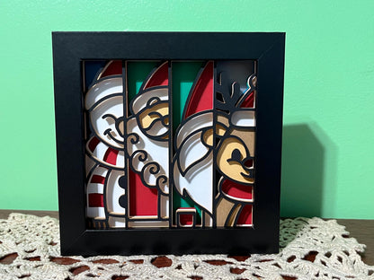 Christmas Shadow Box LED Lamp: Santa, Gnome, Rudolf, Frosty Collage