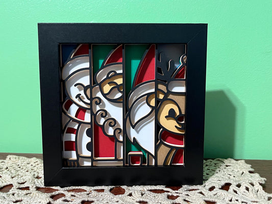 Christmas Shadow Box LED Lamp: Santa, Gnome, Rudolf, Frosty Collage