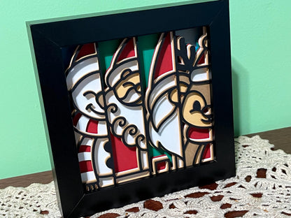 Christmas Shadow Box LED Lamp: Santa, Gnome, Rudolf, Frosty Collage