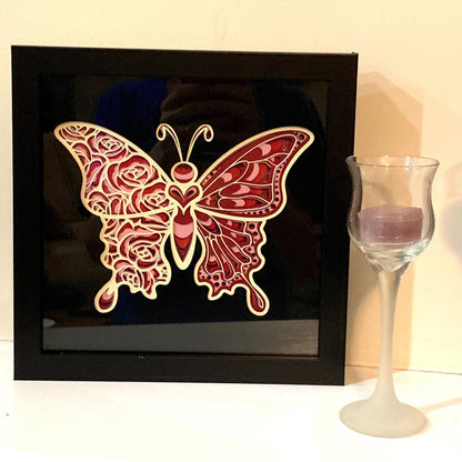 Layered Pink Butterfly Shadow Box: Transformation Decor (8" x 8")