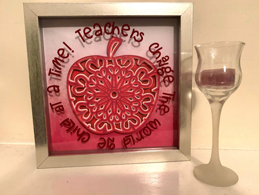 Teachers Change the World One Child at a Time”, layered apple. frame, Teacher Gift, Shadow box, Paper, Shadowbox