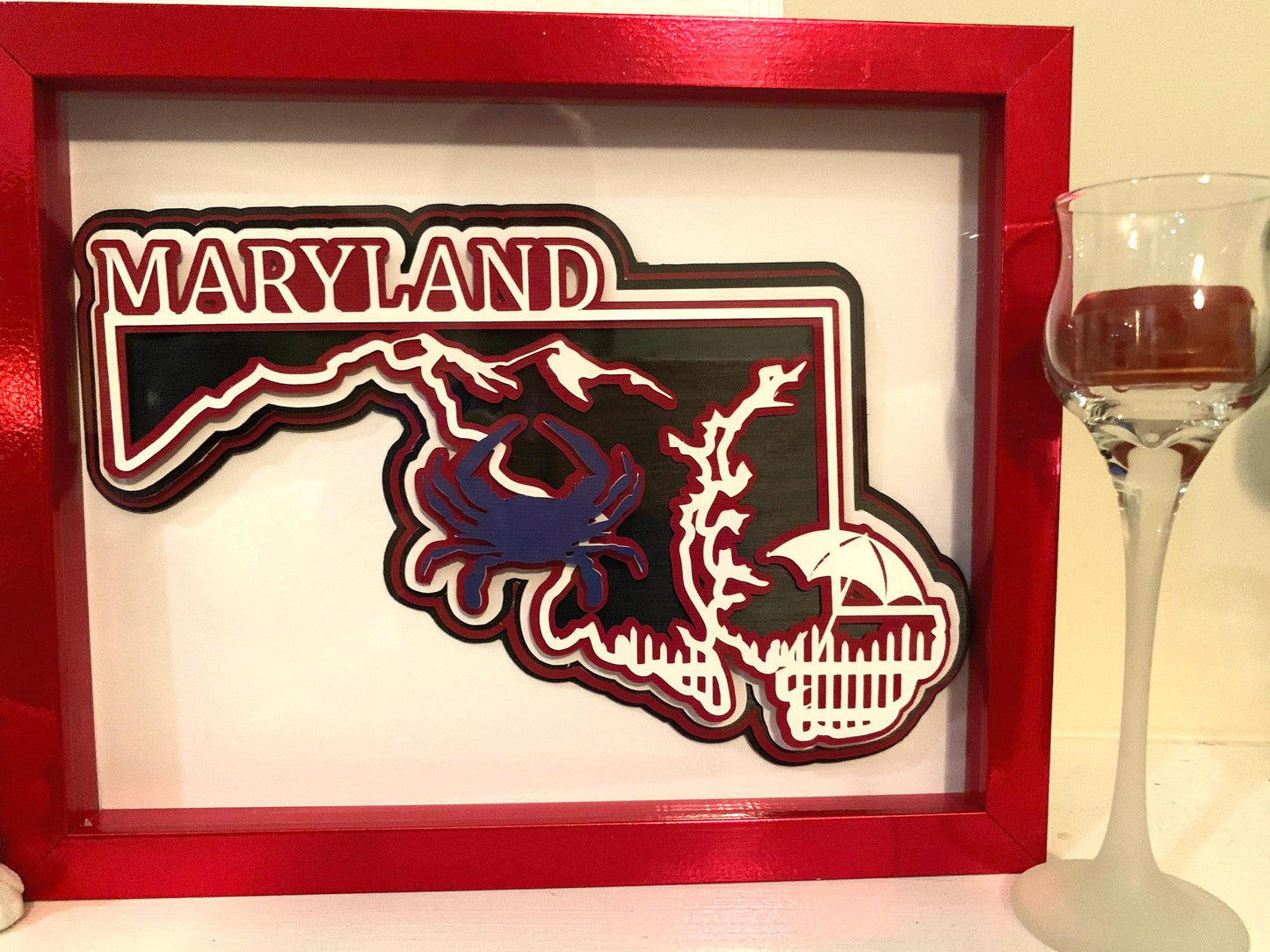 Layered Maryland State Shadow Box: Blue Crab Decor (8x10)