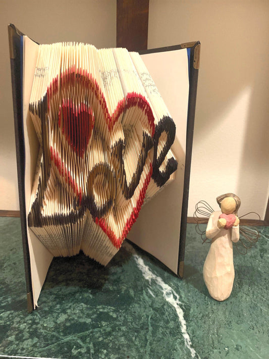 LOVE heart book, Decorative Book Fold, folded book, Home decor, Room decor, Great anniversary gift, gift for wife or family