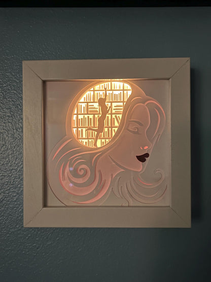 Girl Reading Lighted Shadow Box: Gift for Book Lover