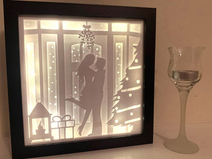 Couple Kissing under the Mistletoe Christmas Shadow Box: LED First Christmas Decor
